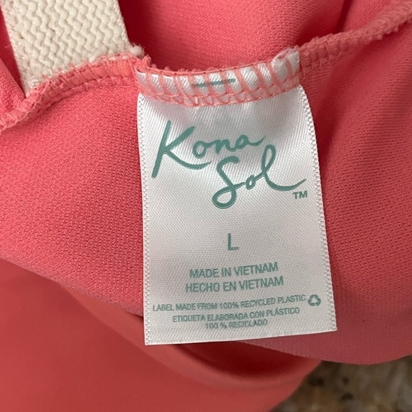 Kona Sol Women’s Orange One Piece Swimsuit L Adjustable Straps VNeck Summer Swim - Picture 8 of 11